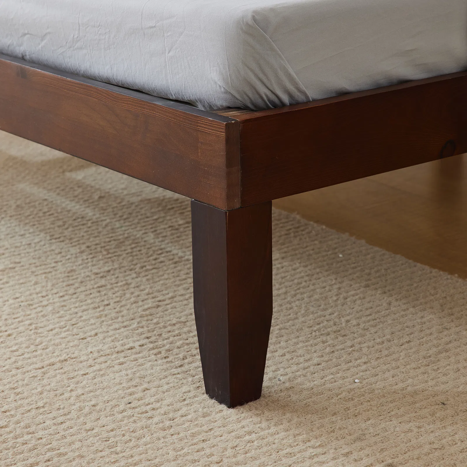 Twin Basic Bed Frame Pine Wood Painted Surface Bed Single Bed 74.41*37.99*12in Coffee image 10