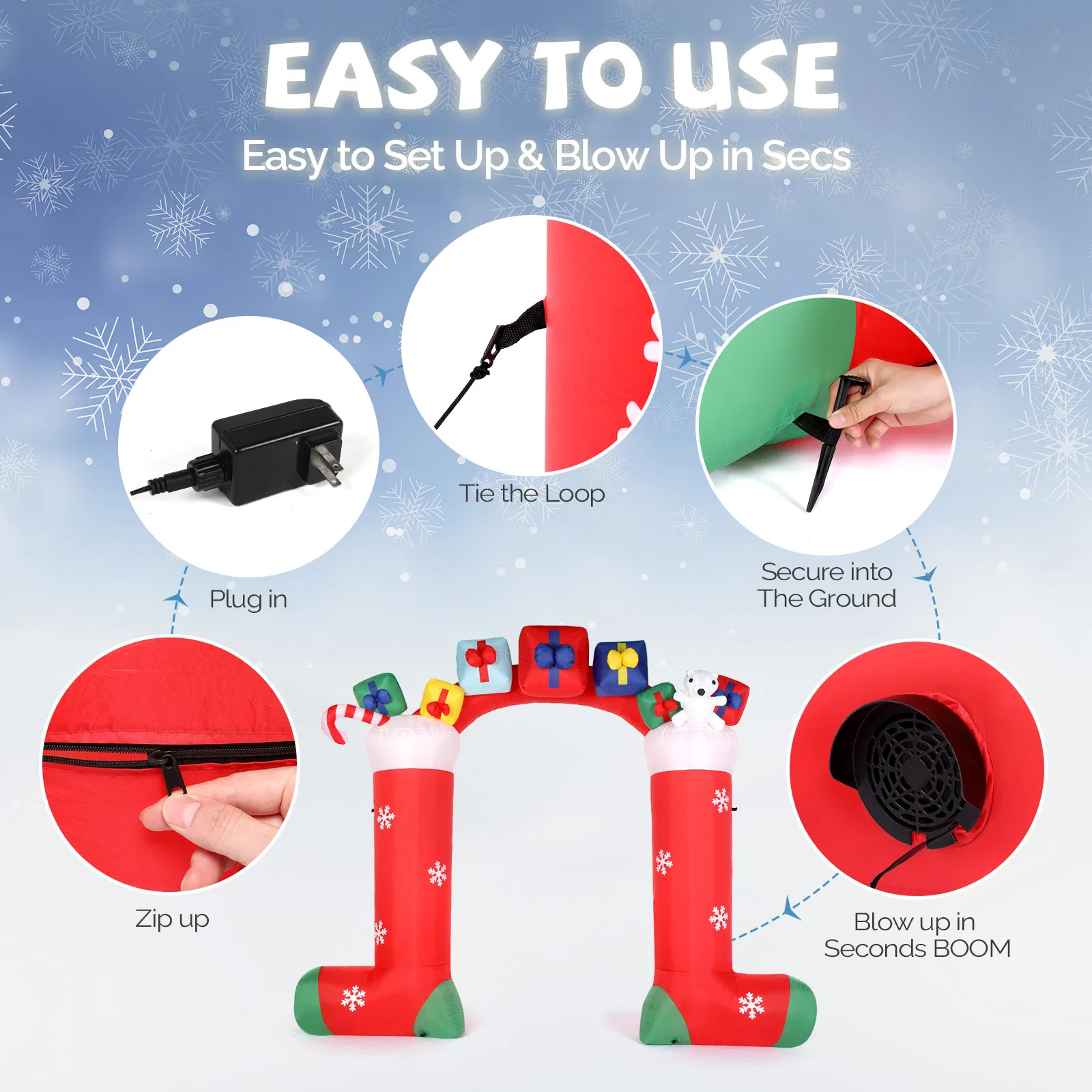 9ft 24W 11 LED Lights Christmas Sock Arch Holiday Arch Decoration image 5