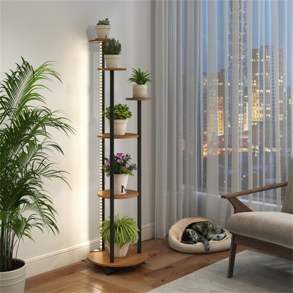 6-Tier Plant Stand with RGB Light Strip, Smart APP & Remote Control Plant Shelf for Home Decor-Natural-20