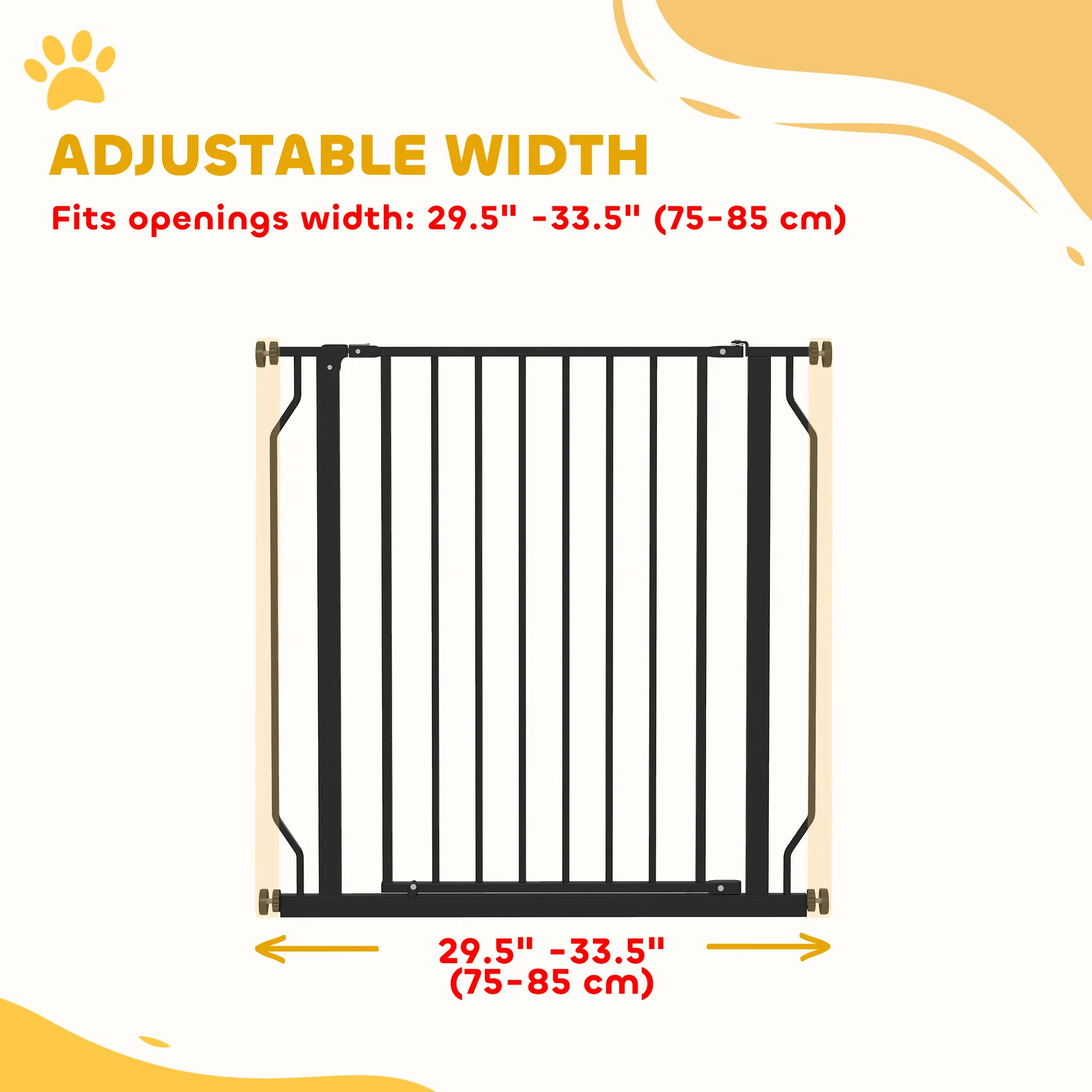 30"- 34" Easy Install Pet Gate w/ Door & Double Locking System, Extra Wide Dog Gate for Stairs, Hallways, Black — image 1