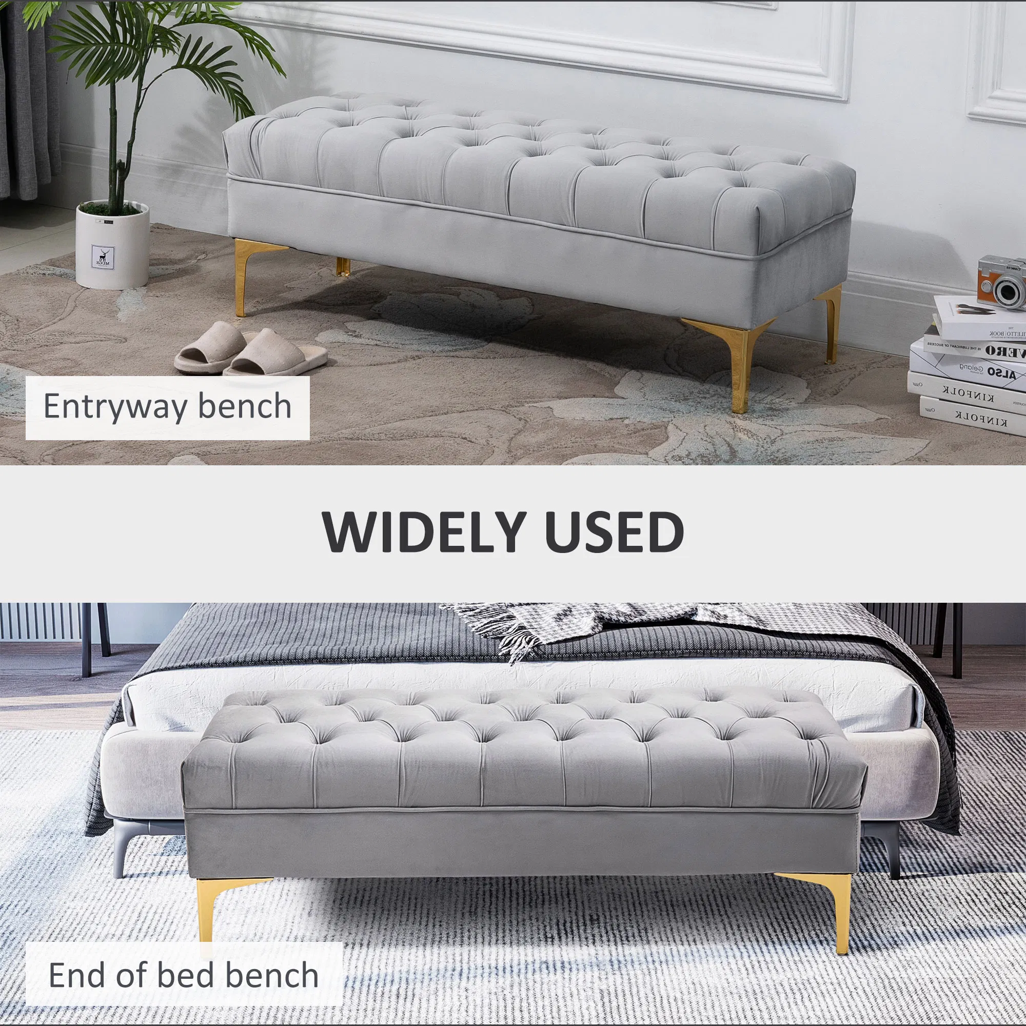Upholstered Button Tufted Bench, picture 3 of 5