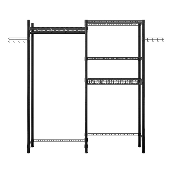  双排带挂衣杠1层架3网篮1侧面衣帽钩2 开放式衣橱 铁制 145*35*195cm 黑色 N001-11