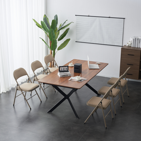 6pcs Elegant Foldable Iron & PVC Chairs for Convention & Exhibition  Light Brown-77