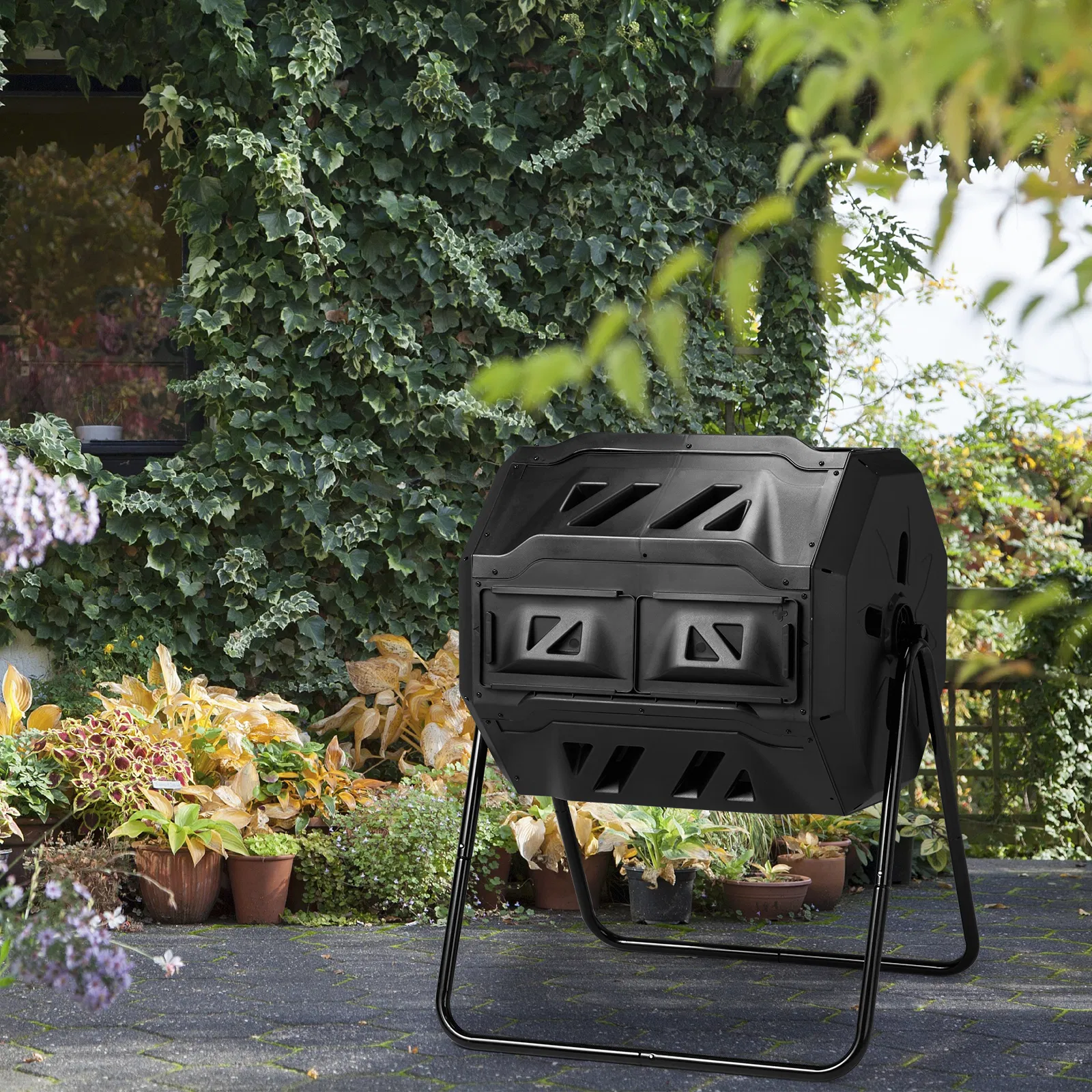 Outdoor Compost Tumbler Dual Chamber, Outdoor Tumbling Composter Dual Rotating Batch Compost Bin, 42… image 13