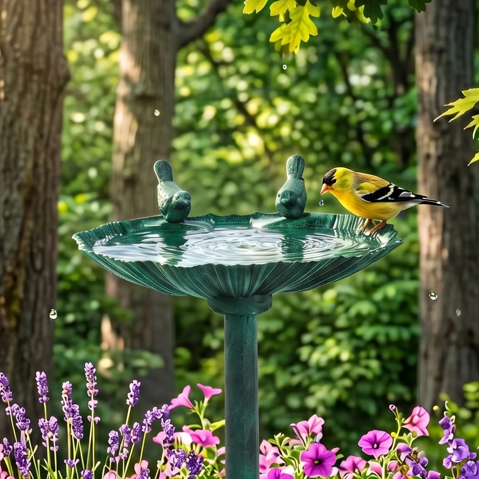 50*36*81cm Dark Green Resin Bird Bath With Shell Edge & 1.4W Solar Fountain image 10
