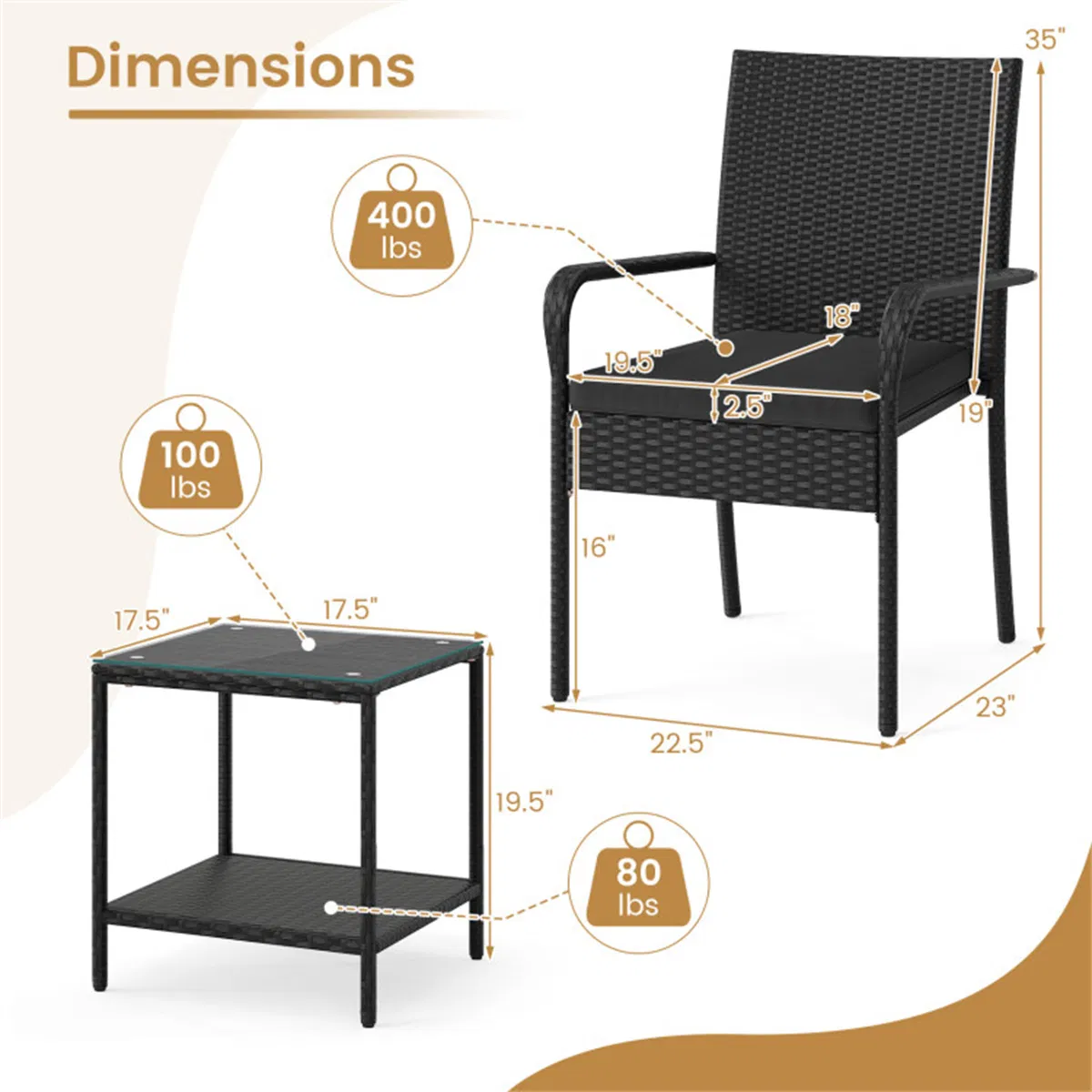 3-Piece PE Wicker Bistro Set, picture 4 of 5