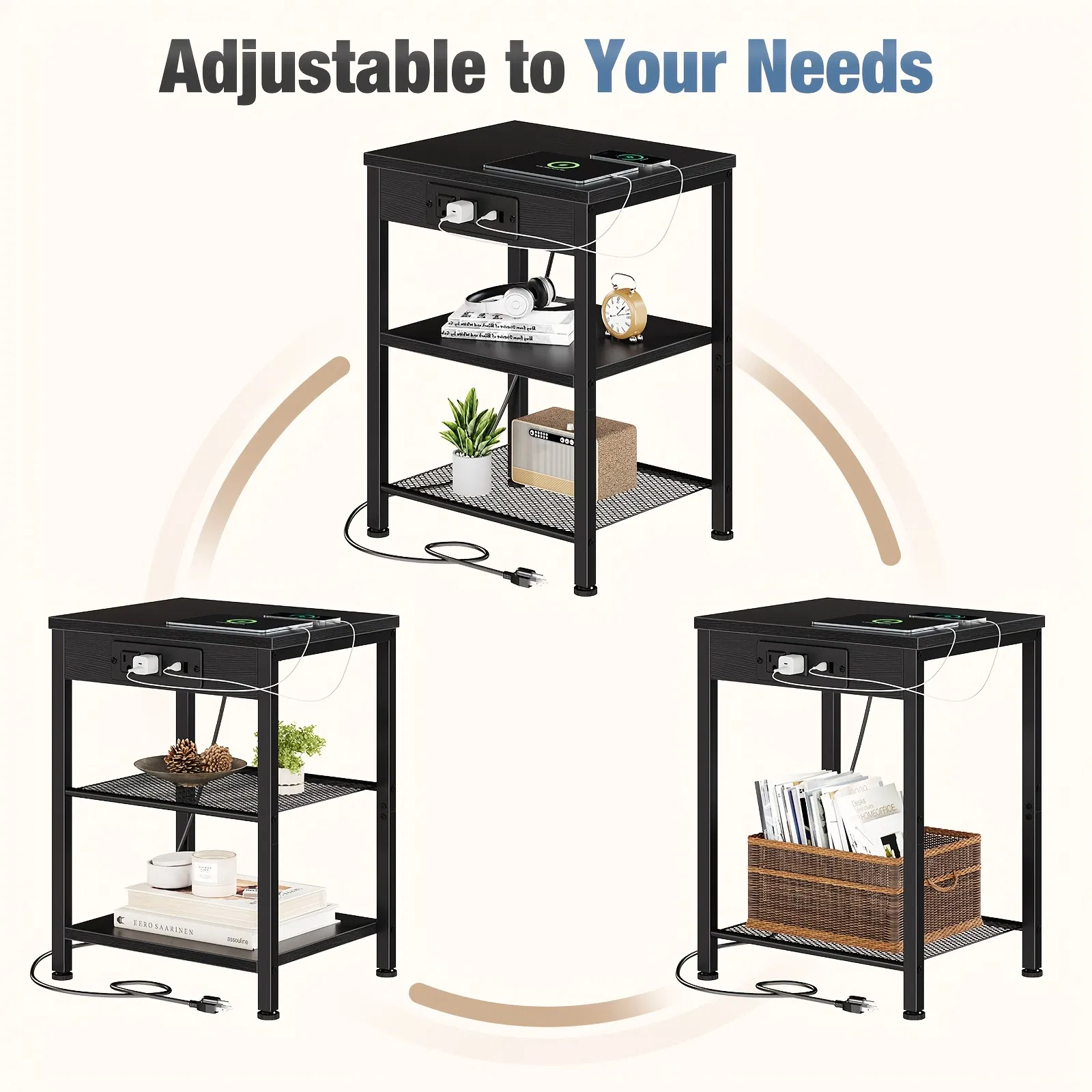 Charging Side Table with Adjustable Shelves, picture 3 of 8