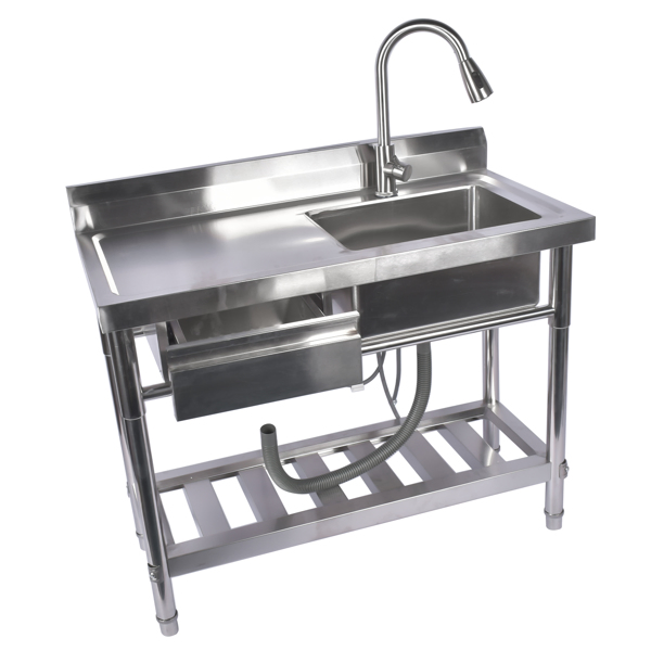 A1-不锈钢水槽 Stainless Steel Kitchen Sink Commercial Freestanding Utility Sink with Drawer and Pull-Out Faucet (39.3