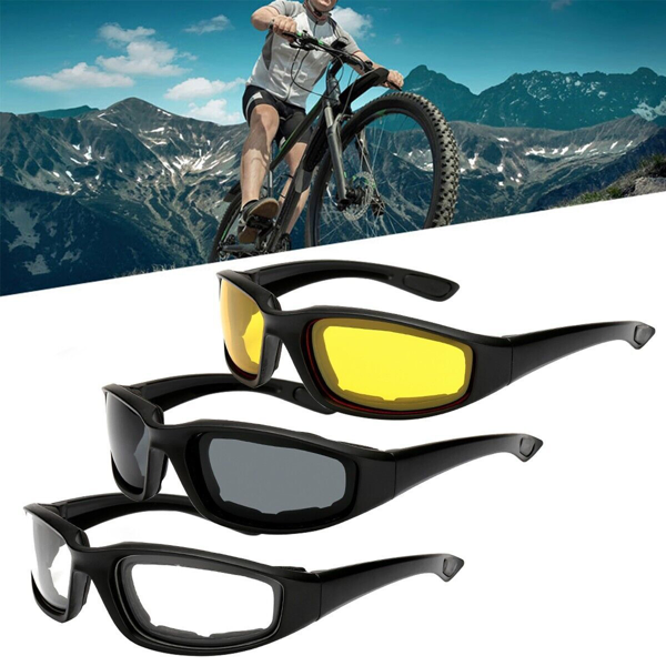3 pairs  Motorcycle Sports Biker Riding Glasses Wind Resistant Eye Protection Women Men Sports Goggles Cycling Glasses Sunglasses Gray/Clear/Yellow-12