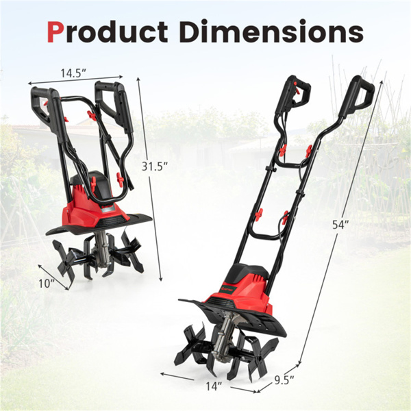 10 Amp  Electric Tiller - 380 RPM Garden Cultivator with 4 Blades, 14