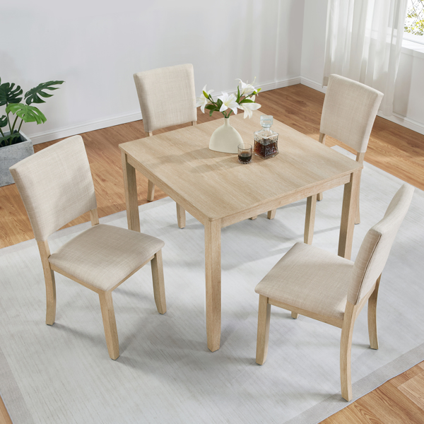 Modern 4 Person Dining Table Set with 4 Chairs, Dining Table Set for 4 People, 5-piece Wooden Dining Table Set for Living Room, Kitchen and Dining Room, Liaght Oak + Beige -27