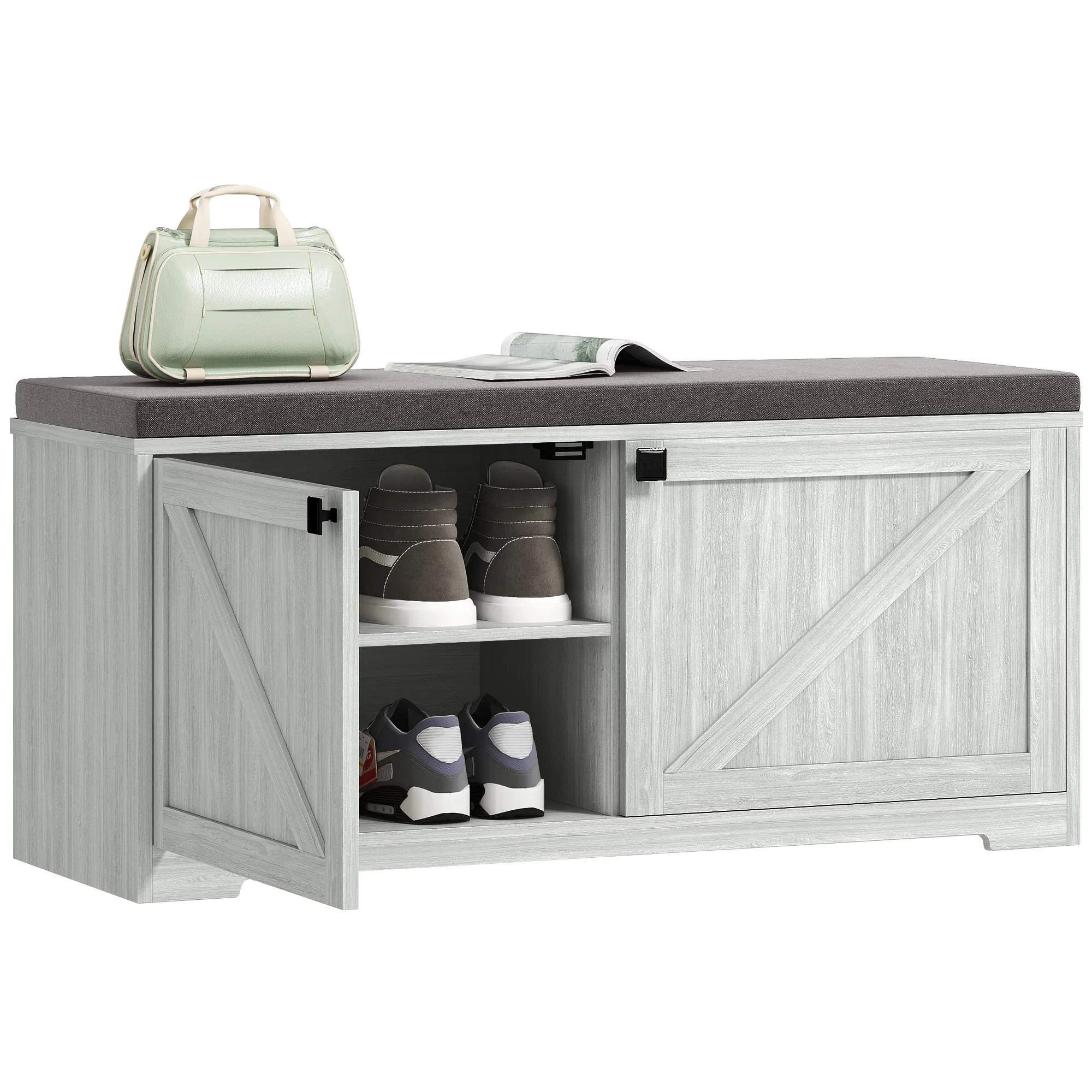 Shoe Storage Bench with Padded Seat, Entryway Bench Holds up to 352 lb, Shoe Organizer, 8 Pairs, Light Grey