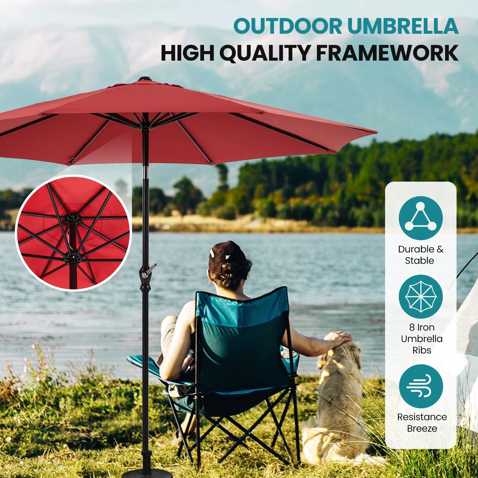 Outdoor Patio Umbrella with Push Button Tilt and Crank, Market Umbrella 8 Sturdy Ribs UV Protection… image 4