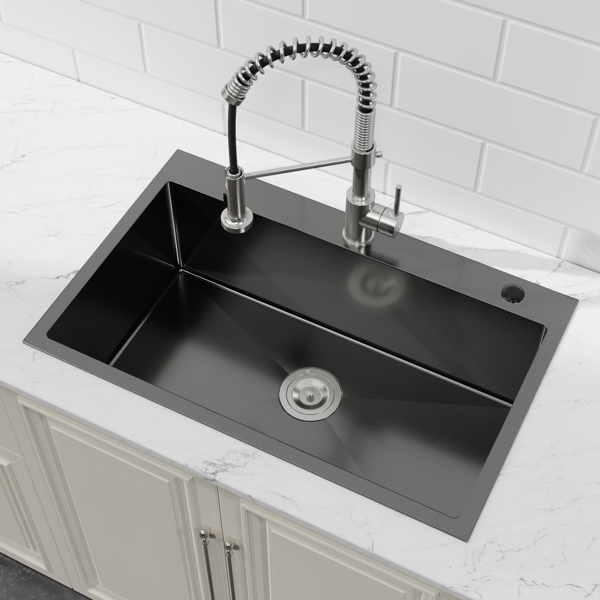 Kitchen Sink, 30″x19″ Single Bowl, Overmount Handmade Sink in Black, with US Standard Drain and Hook[Unable to ship on weekends,usps/fedex]-20