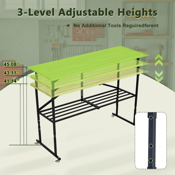 Foldable Hardwood Workbench Adjustable Wood-Top Utility Table with Locking Casters-12