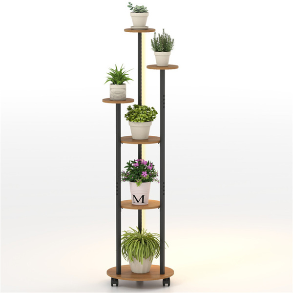 6-Tier Plant Stand with RGB Light Strip, Smart APP & Remote Control Plant Shelf for Home Decor-Natural-13