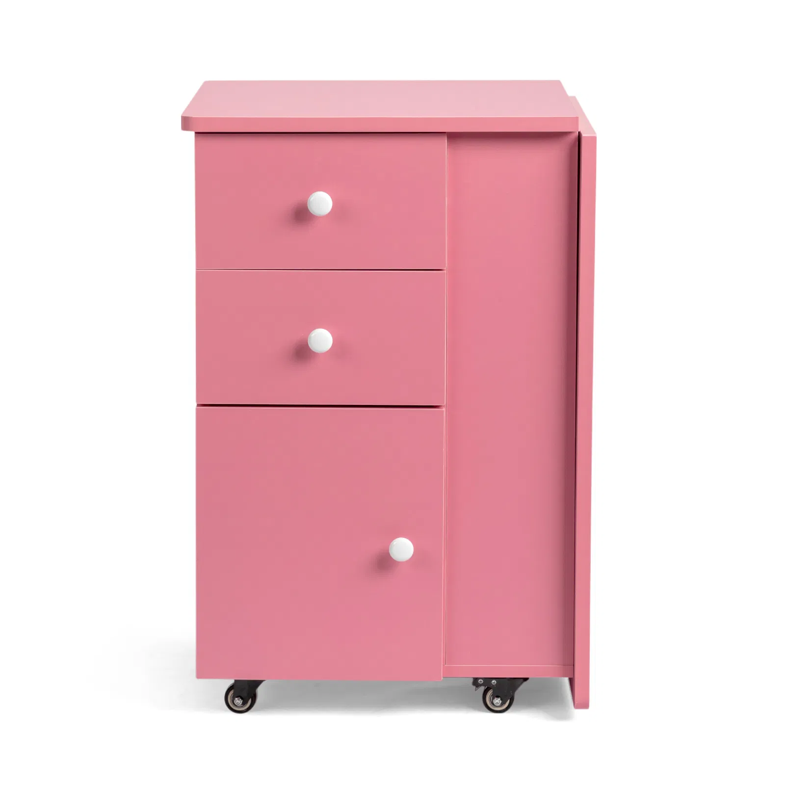 Nail Desk Folding Table, Pink MDF Manicure Station w/ 2 Drawers & 1 Door Cabinet for Nail Art Salon Home… image 6