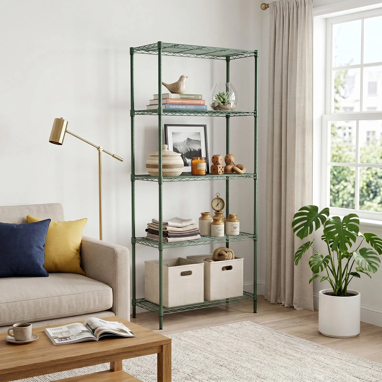 5-Layer Adjustable Display Rack Iron Household Shelf with Adjustable Feet 29.13*13.39*59.06in Forest… image 9