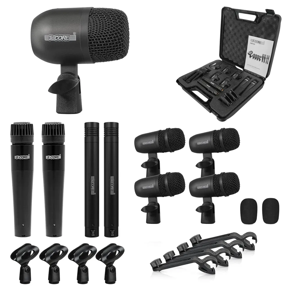 5 Core Drum Microphone Kit 9Pc All Metal Drummer Mics Tom/Snare & Cymbals Wired Instrument Drums Set image 23