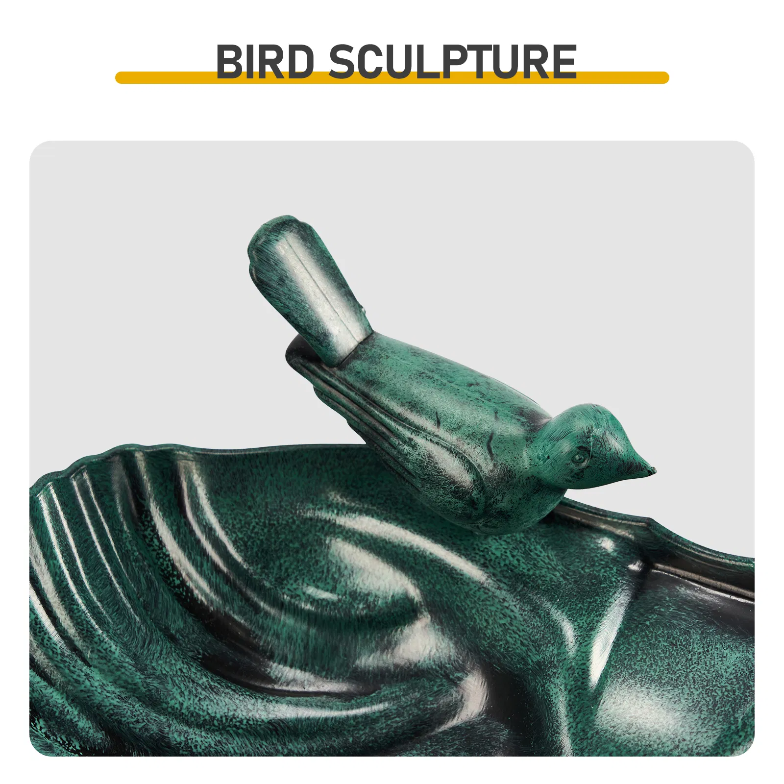 50*36*81cm Dark Green Resin Bird Bath With Shell Edge & 1.4W Solar Fountain image 2