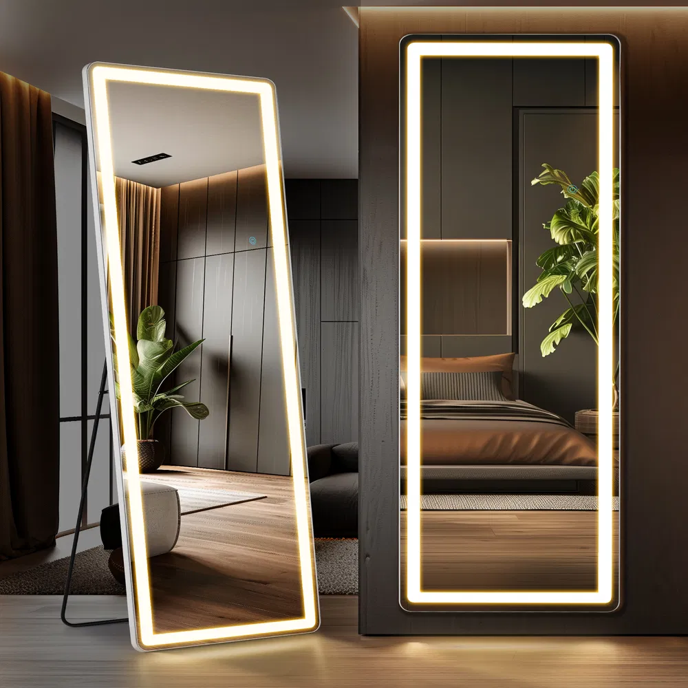 3 Color Lighting Mirror with LED Lights, 64"x21" Lighted Floor Standing Mirror with Stand, Wall Mounted Hanging image 11