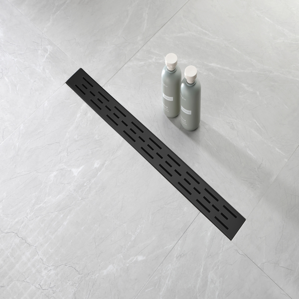 30 Inch Linear Shower Drain with Removable Brick Patterned Grate Cover, 304 Stainless Steel Shower Floor Drain with Hair Strainer and Leveling Feet-15