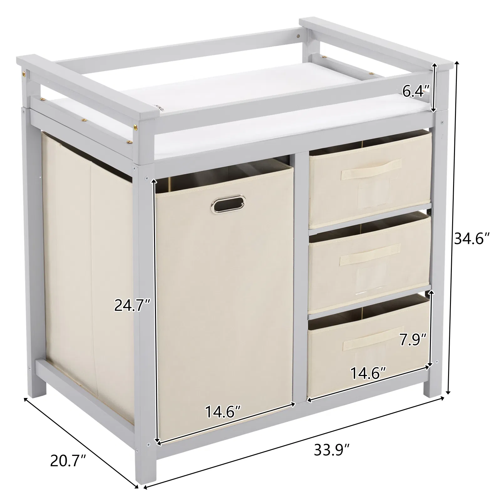 Gray painted pine wood frame children's bed with removable top, 87*53*87.5cm, includes 3 fabric drawers… image 5