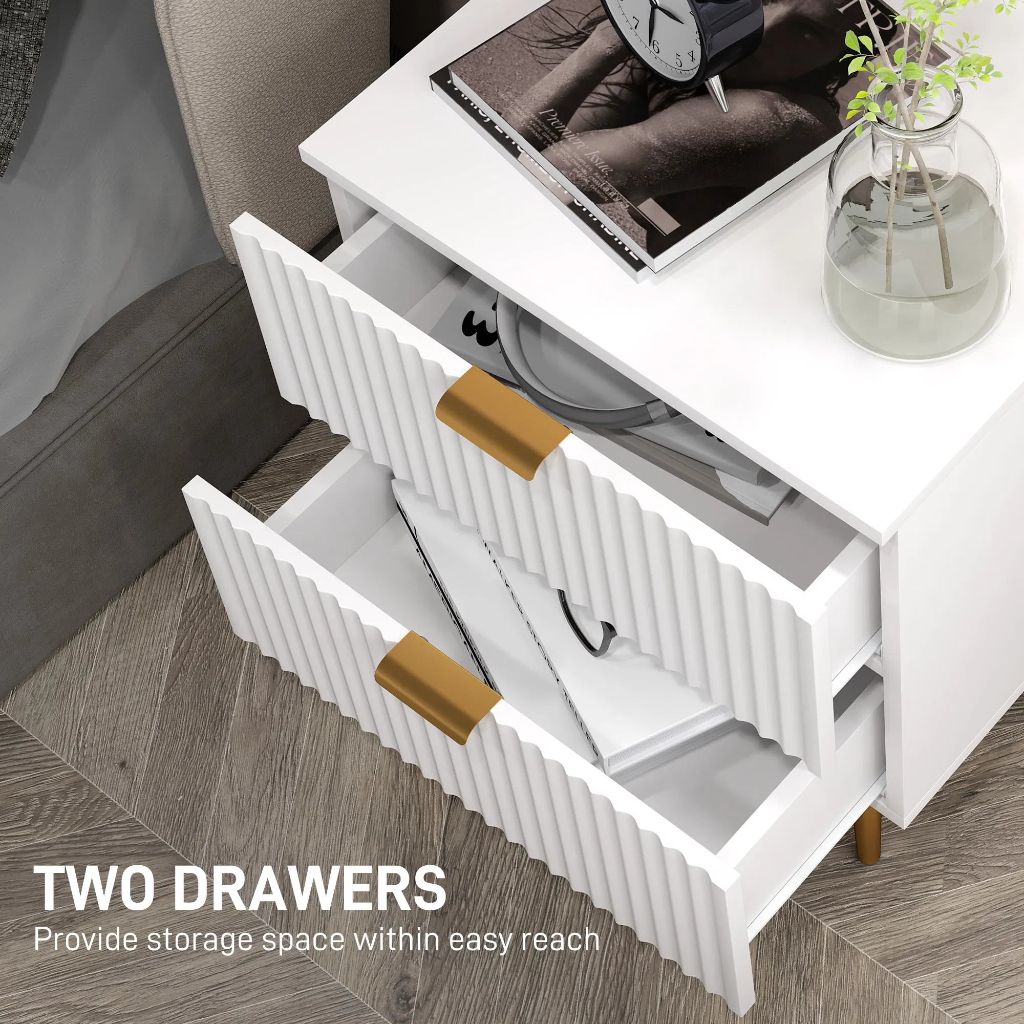 White Nightstand with 2 Drawers, picture 4 of 5