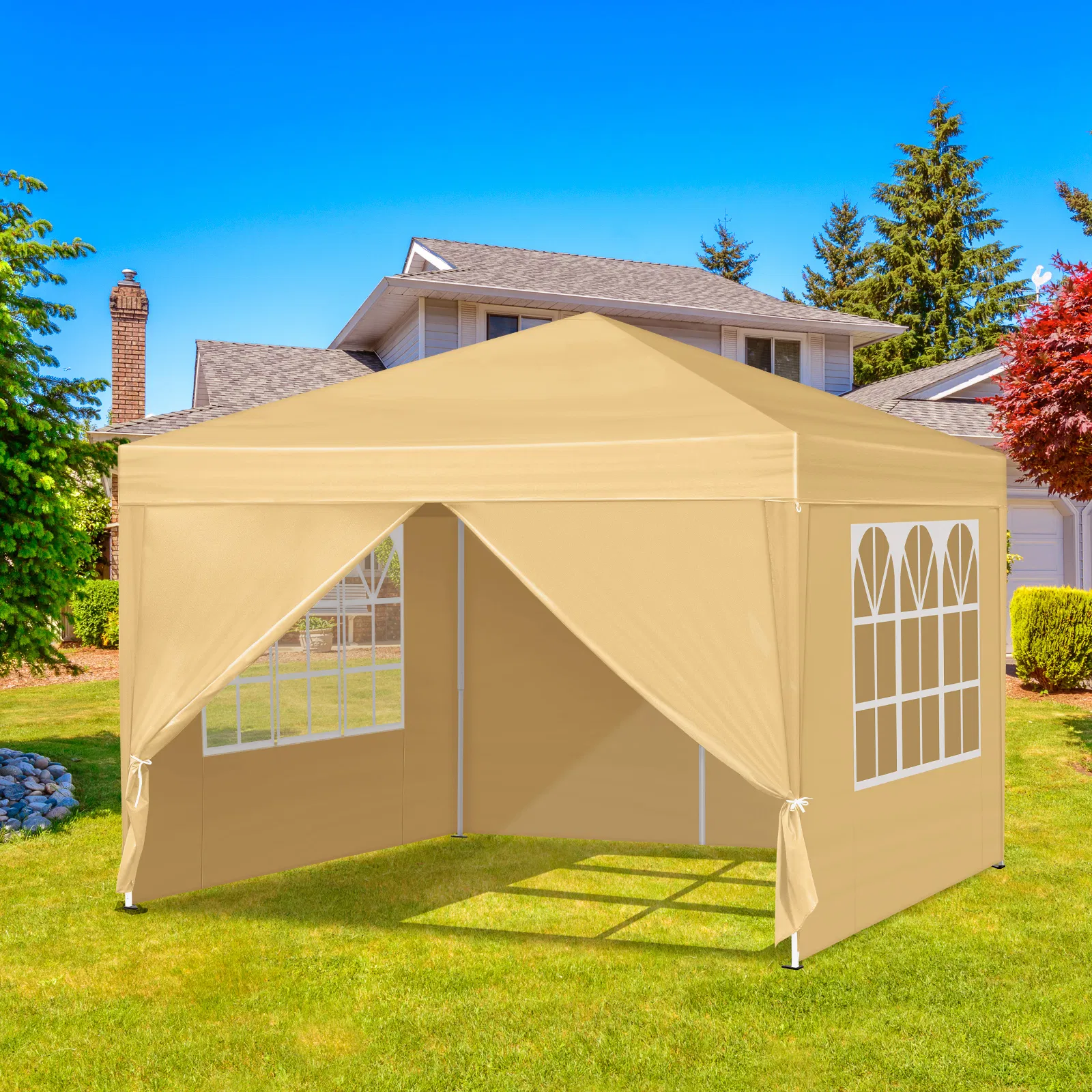 3 x 3m Two Doors & Two Windows Practical Waterproof Right-Angle Folding Tent Khaki image 11