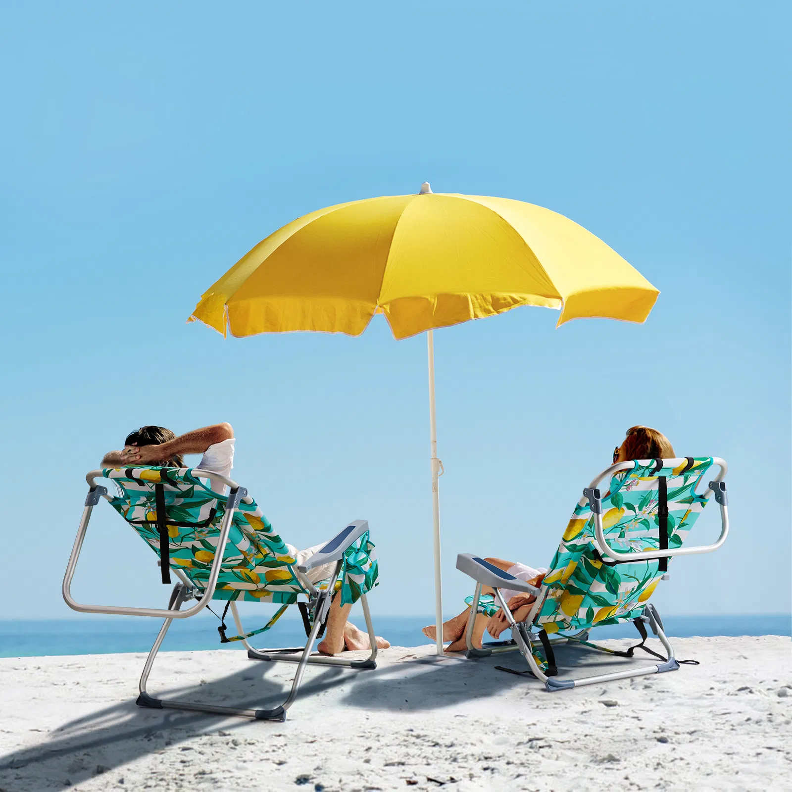 63*65*82cm Short Oxford Cloth Silver White Aluminum Tube Bearing 100kg Beach Chair Lemon