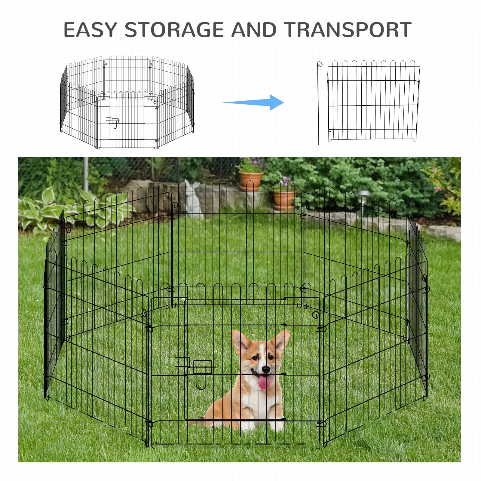 24inch 8-Panel Dog Playpen Octagon Pet Exercise Playpen Crate Foldable Dog Cage Pen Puppy Kennel, Black — image 1