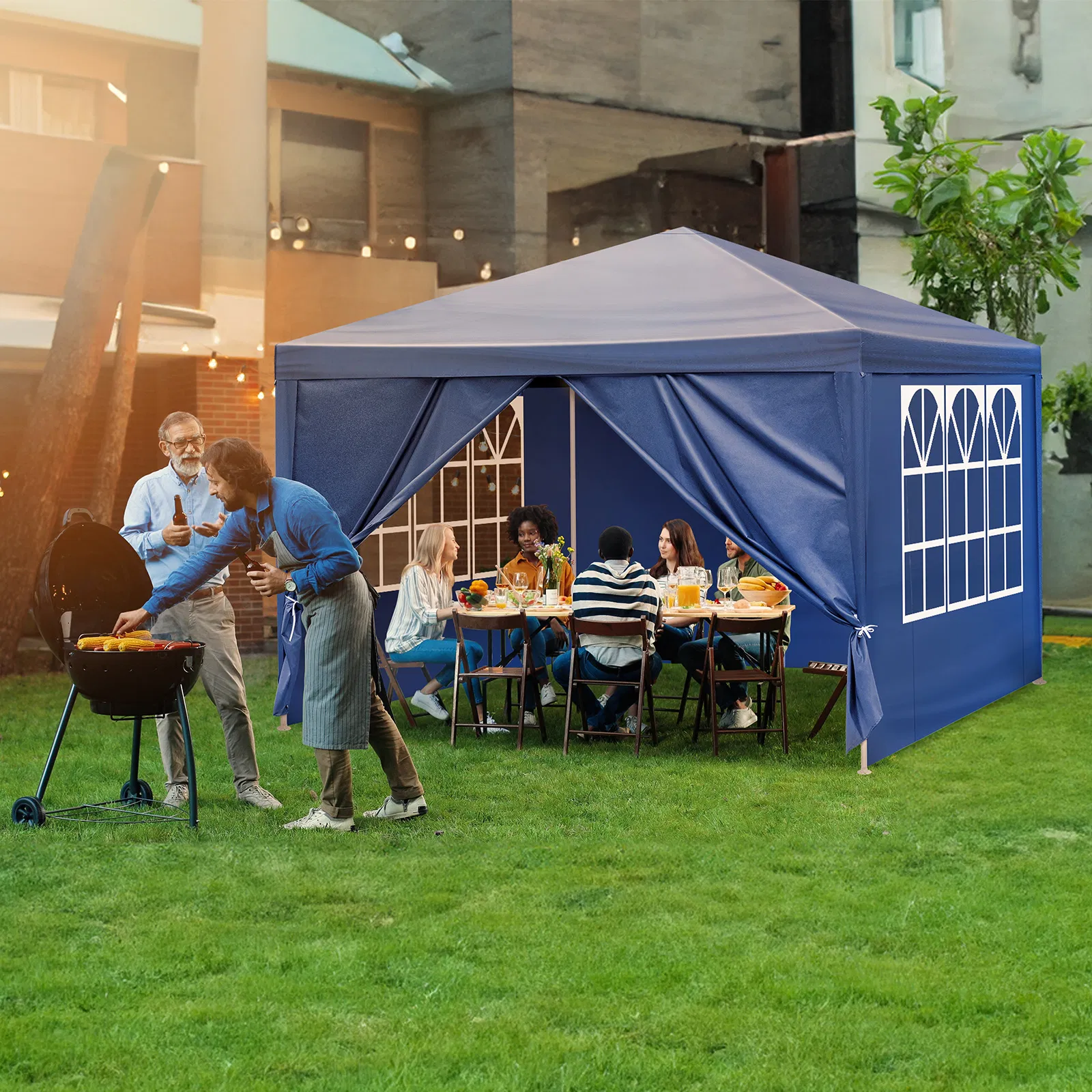 10'x10' Gazebo Waterproof Outdoor Canopy Patio Tent Party Tent for Wedding BBQ Cater, Blue image 10