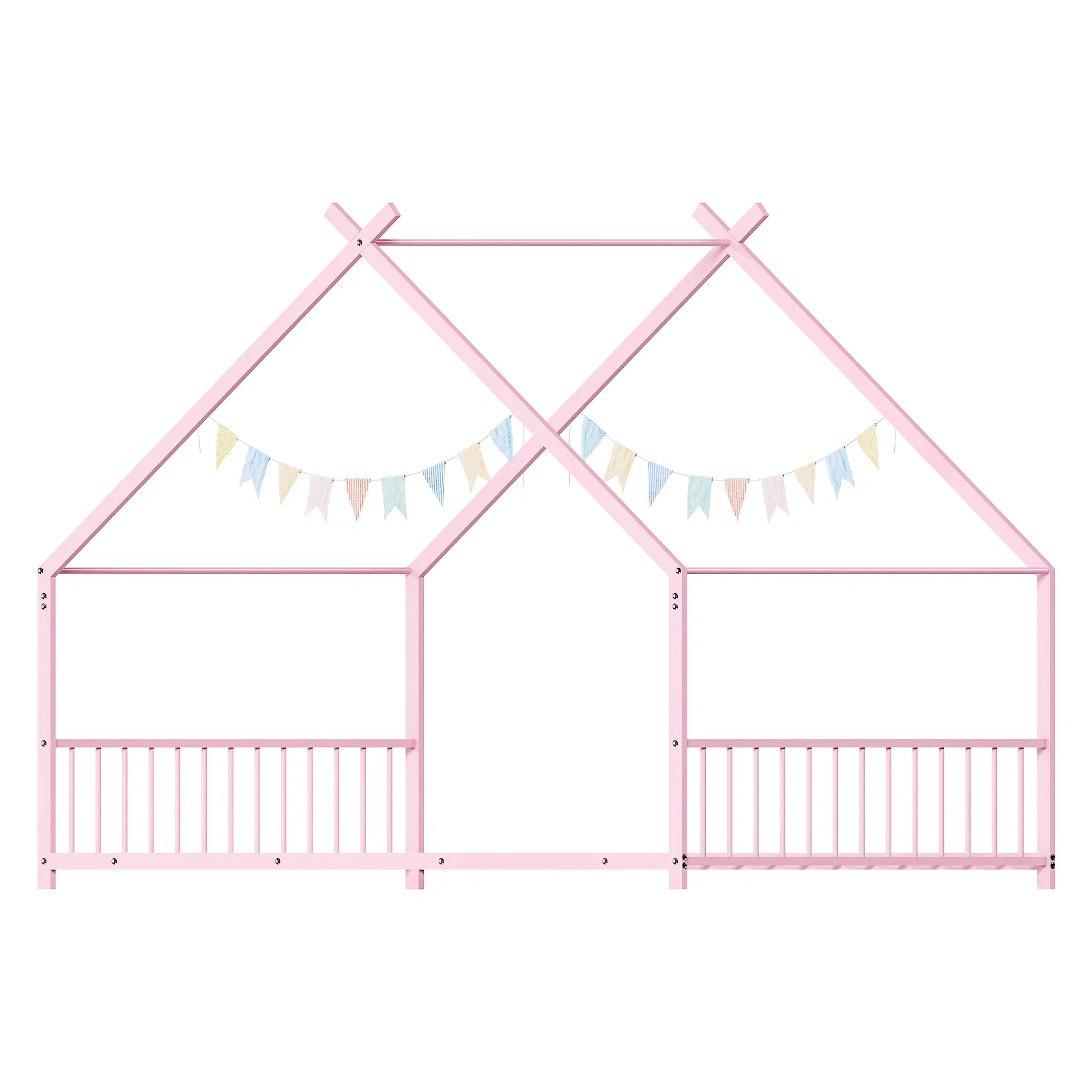 Pink Flat Bed House Shape with Side Guardrails Twin Children's Iron Bed image 8