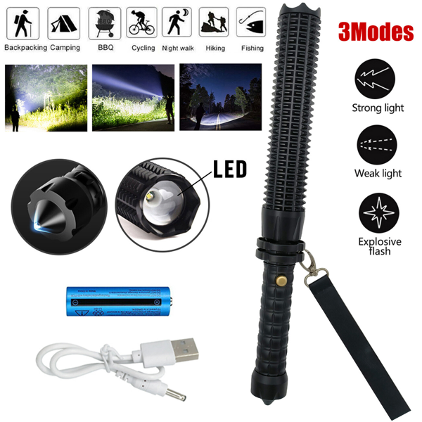 USB Rechargeable LED Flashlight Retractable Torch 3-Mode Zoomable Security Light Outdoor Flashlight Set-11