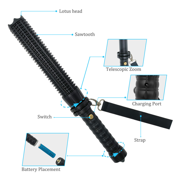 USB Rechargeable LED Flashlight Retractable Torch 3-Mode Zoomable Security Light Outdoor Flashlight Set-13