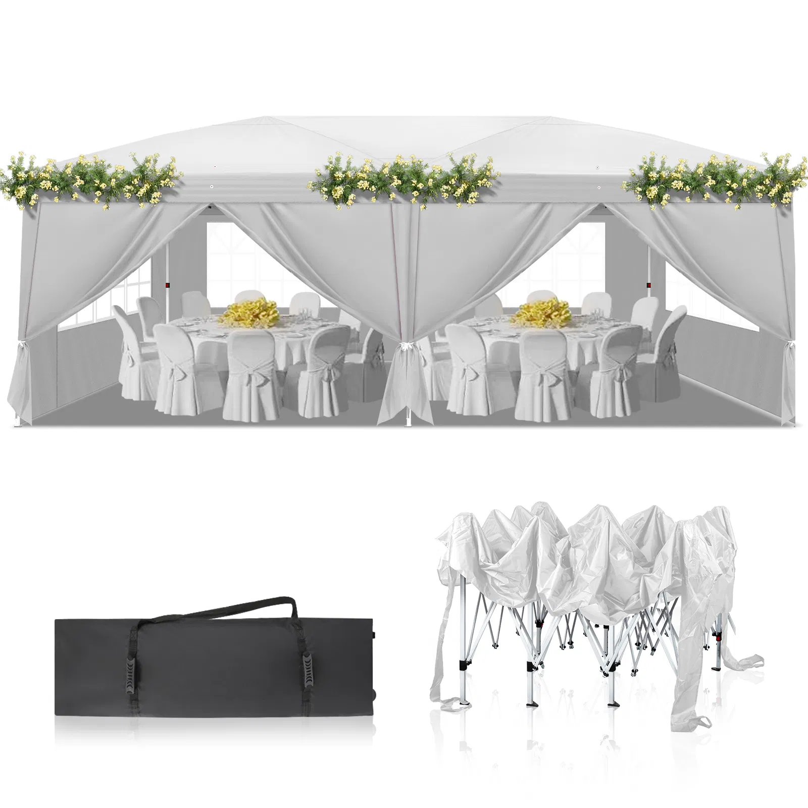 3 x 6m Four Windows Practical Waterproof Folding Tent White image 10