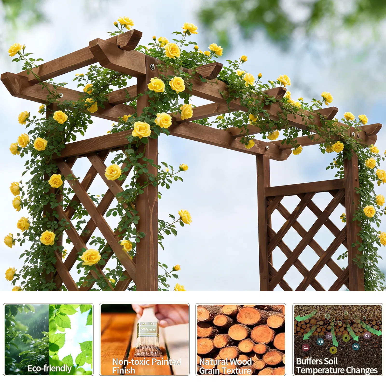 43.5*17.5*44.5 In Fir With Arched Lattice Raised Garden Bed Wooden Planting Frame Carbonized image 5