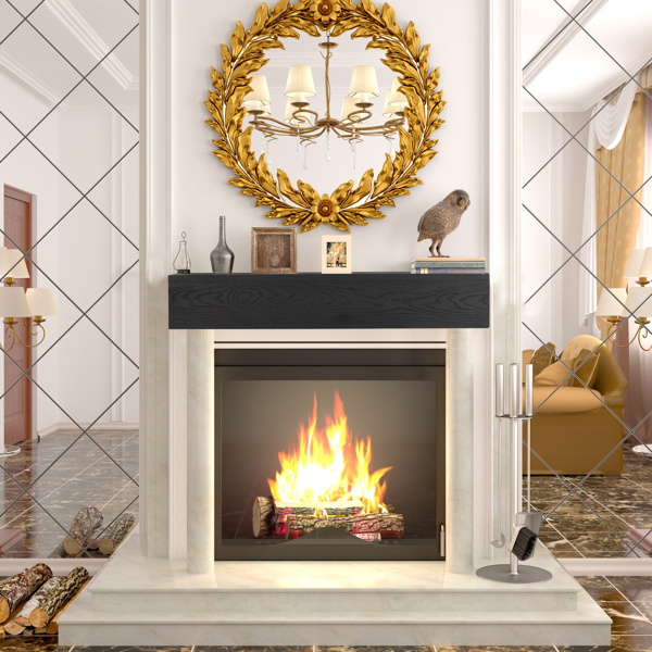 48'' Embossed Fireplace Mantel Western Red Cedar Wall-Mounted & Floating Shelf for Home Decor-13