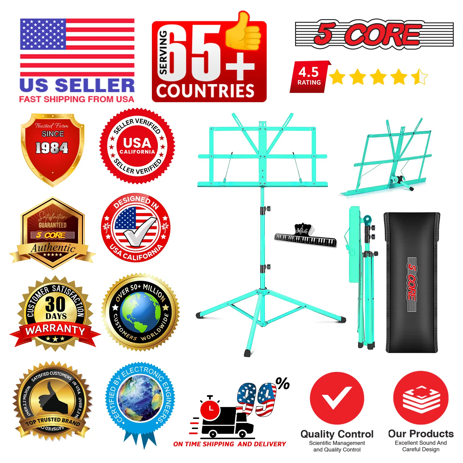 5 Core Music Stand Adjustable Desktop Book Stands Portable Sheet Holder All Metal Foldable Bookstand image 9