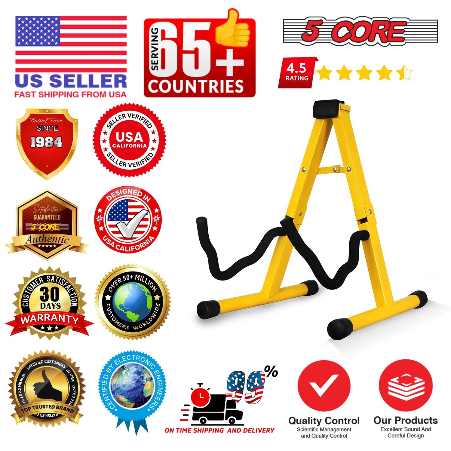 5 Core Guitar Stand 2PC A Frame w Soft Foam Arm Non Slip Rubber for Acoustic Electric Bass image 11
