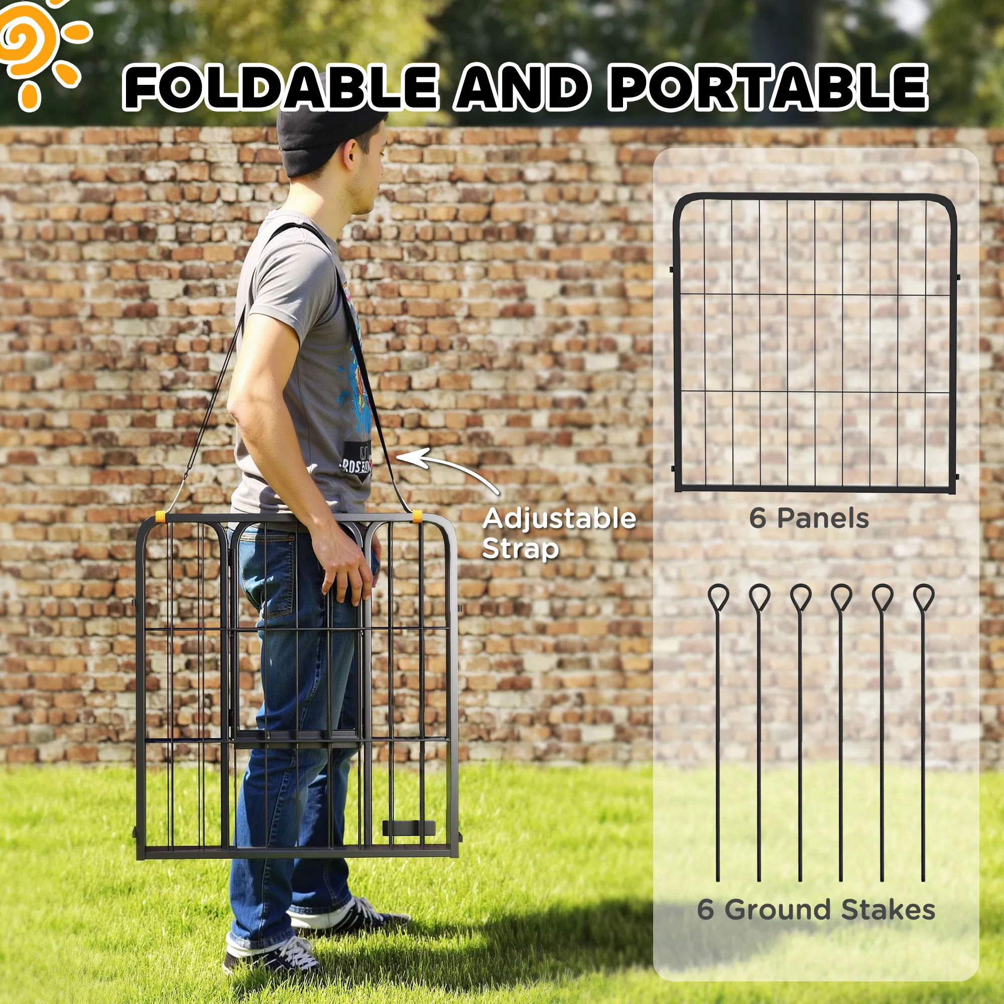6 Panels Heavy Duty Dog Playpen Outdoor Indoor with Door & Strap, 24" Height Portable & Foldable Pet Playpen — image 1