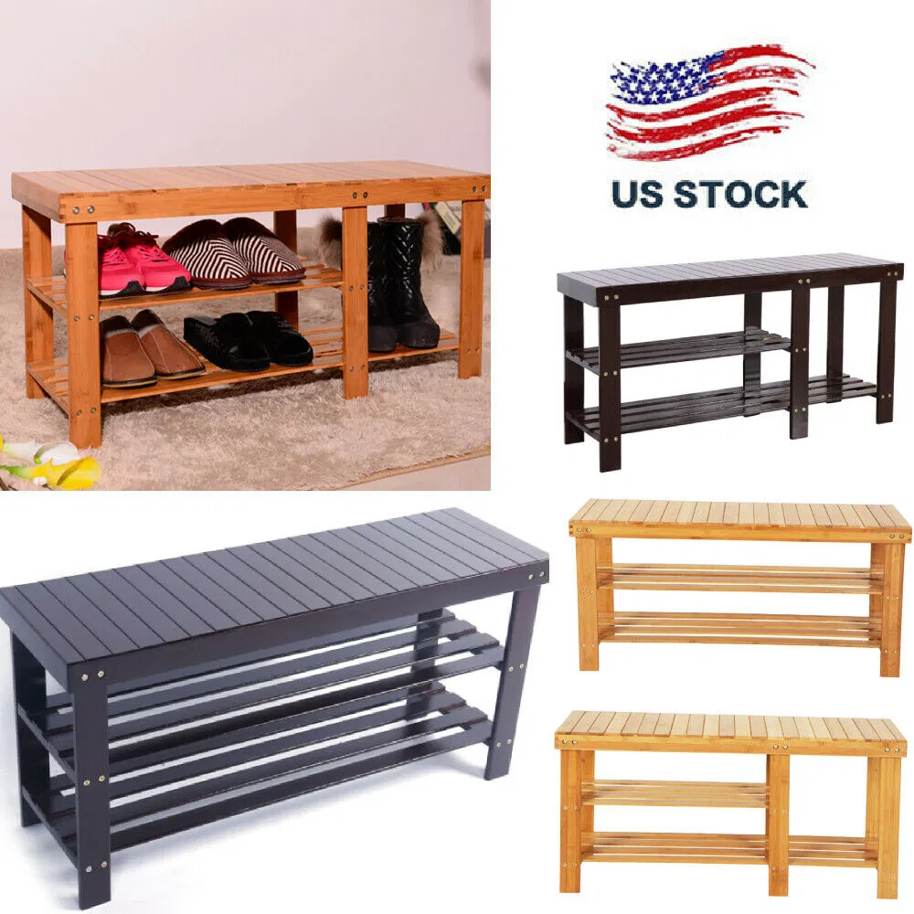 Bamboo 3-Tier Shoe Rack Stool, picture 4 of 6