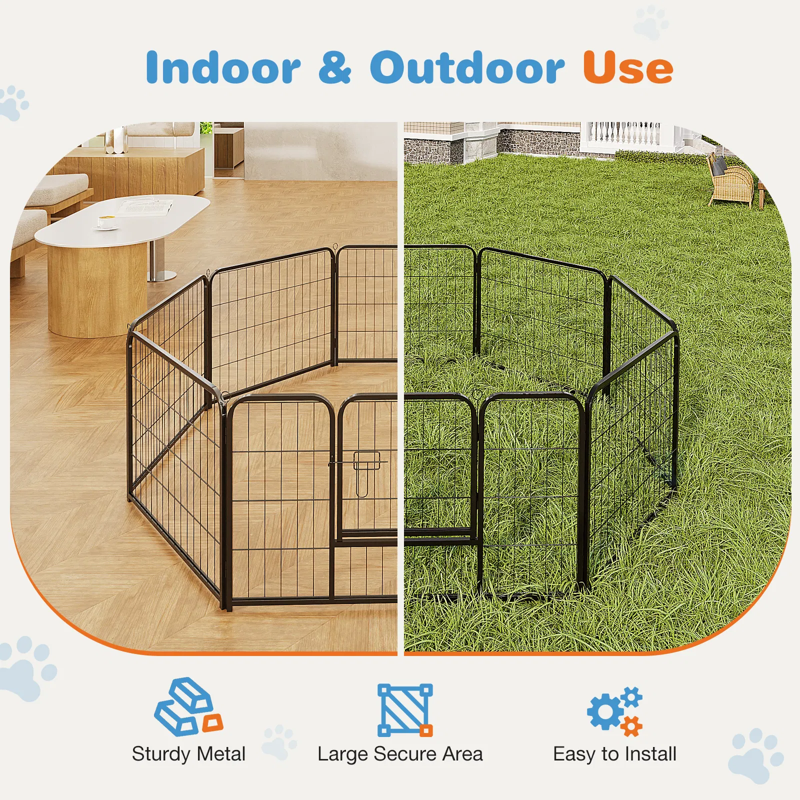 Dog Playpen Indoor Fence Height Metal Exercise Pen with Door Small Puppy/Medium/Large Dogs Animal Pet for Outdoor, Garden, Yard image 5