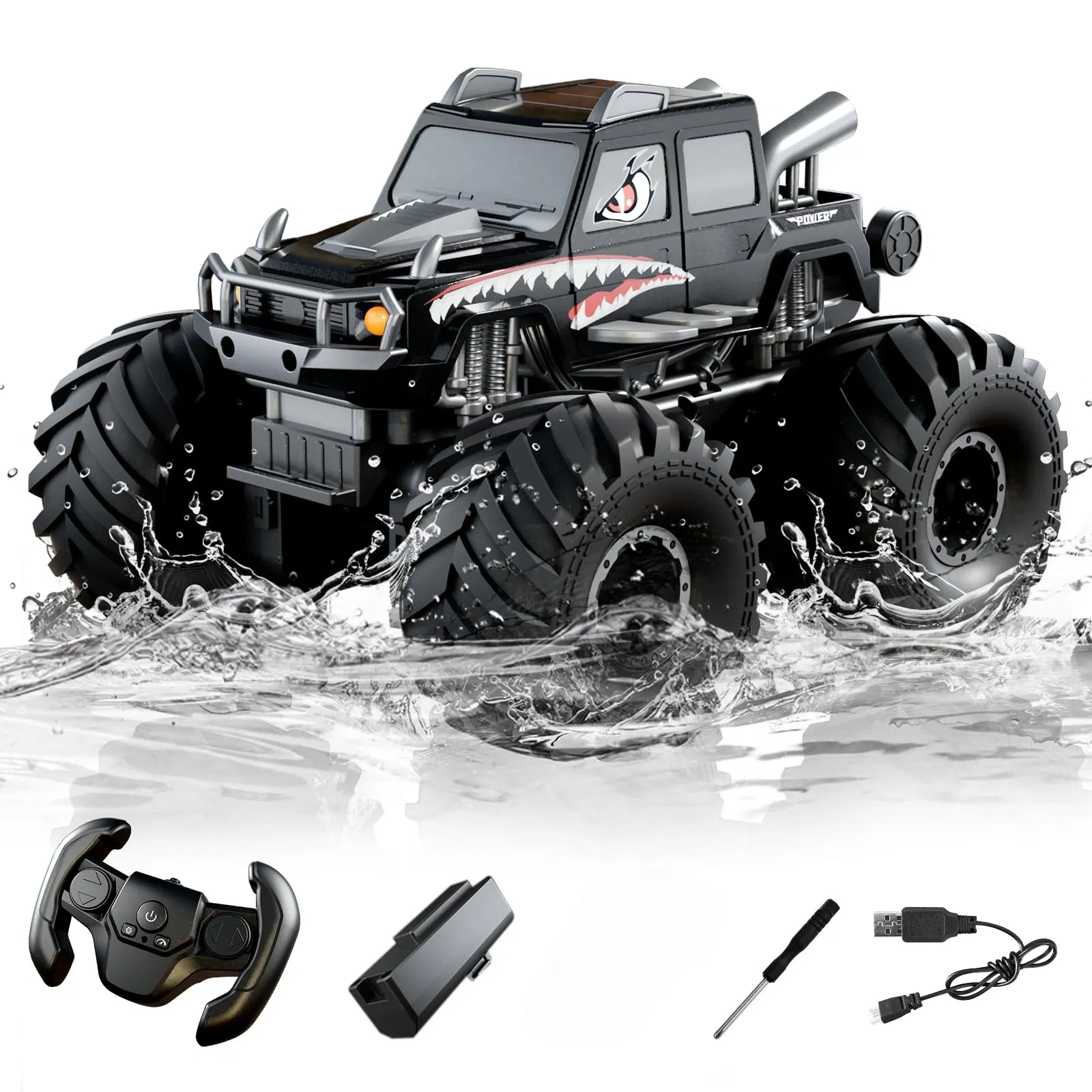 Monster Truck Toys, Waterproof 360Rotate 4x4 RC Truck, Amphibious Remote Control Monster Trucks, 2.4GHz All Terrain Off-Road Pickup Toy RC Car