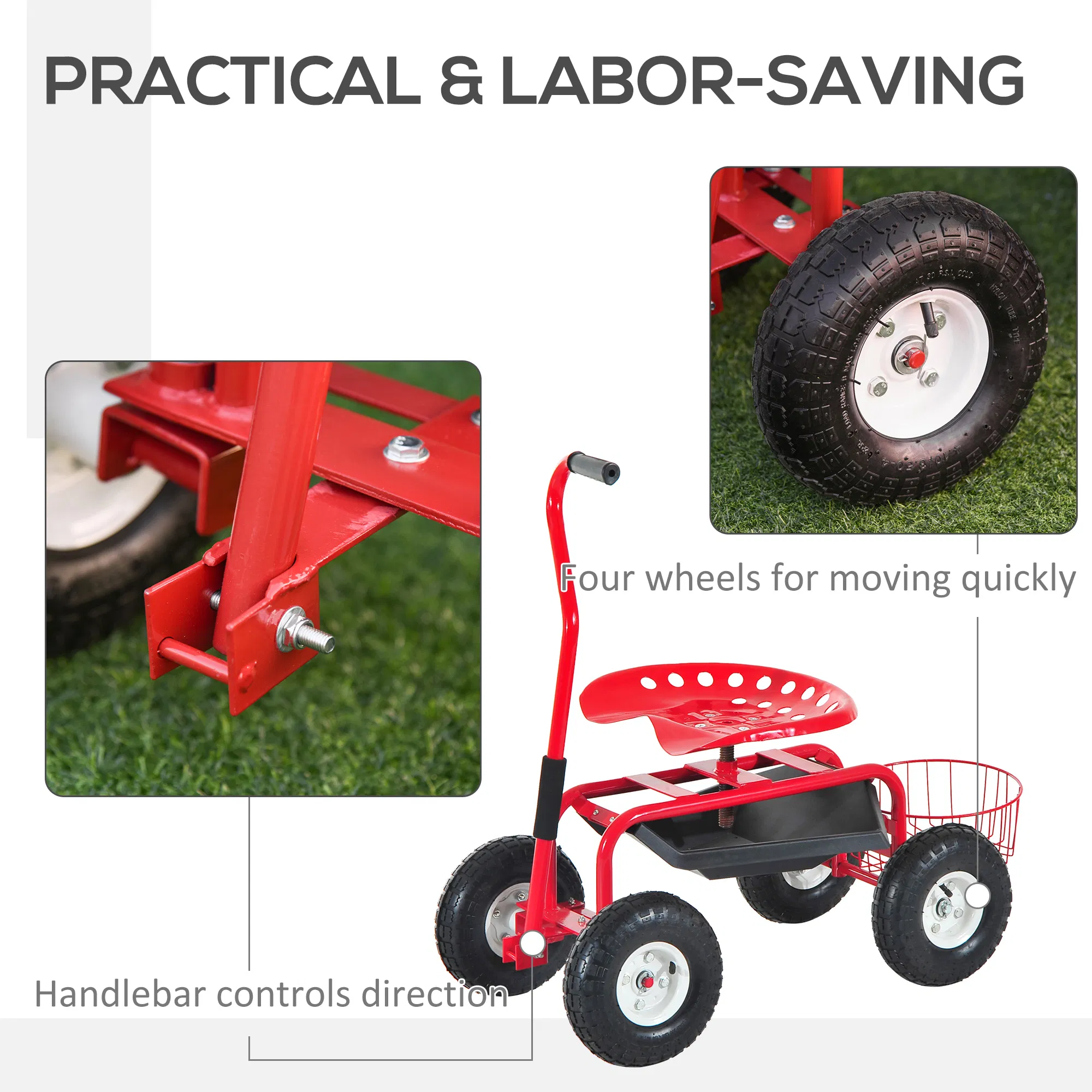 Garden Scooter — Rolling Cart with Swivel and Adjustable Seat — photo 6