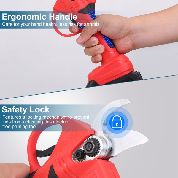 21V 电动修枝剪 充电式树枝剪 园艺剪刀 带 2 包充电电池和备用刀片套装 红色-17