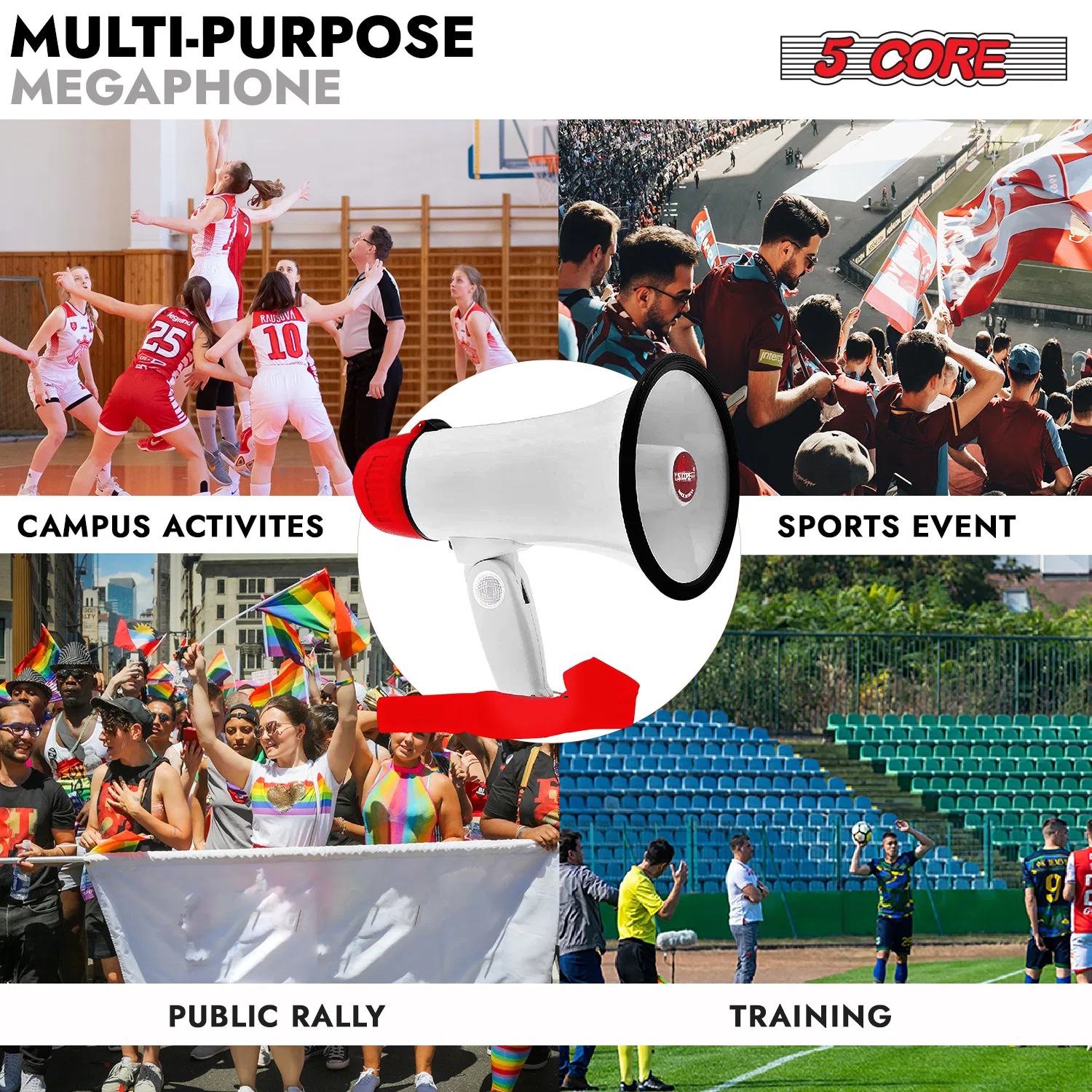 5 Core Megaphone 30W Bull Horn PA Speaker w 800 Yards Range Loud Siren Voice Amplifier Portable image 3