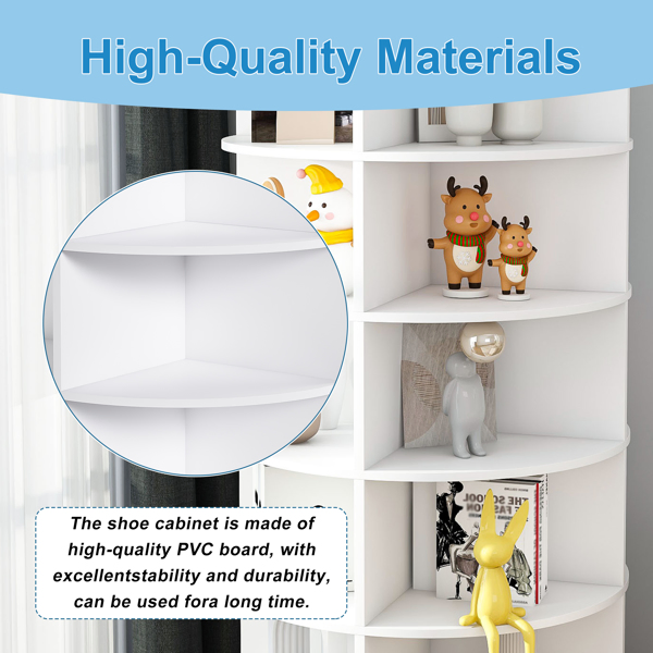 Rotating Shoe Rack Tower, 8-Tier Spinning Storage Rack, Free Standing 360° Revolving Shoe Organizer, Holds 32 Pairs of Shoes (8-Tier,White) -28