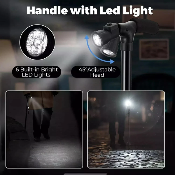 Camping Hiking Walking Stick 5-Level Height Adjustable Folding Walking Cane with LED Light And Alarm-7