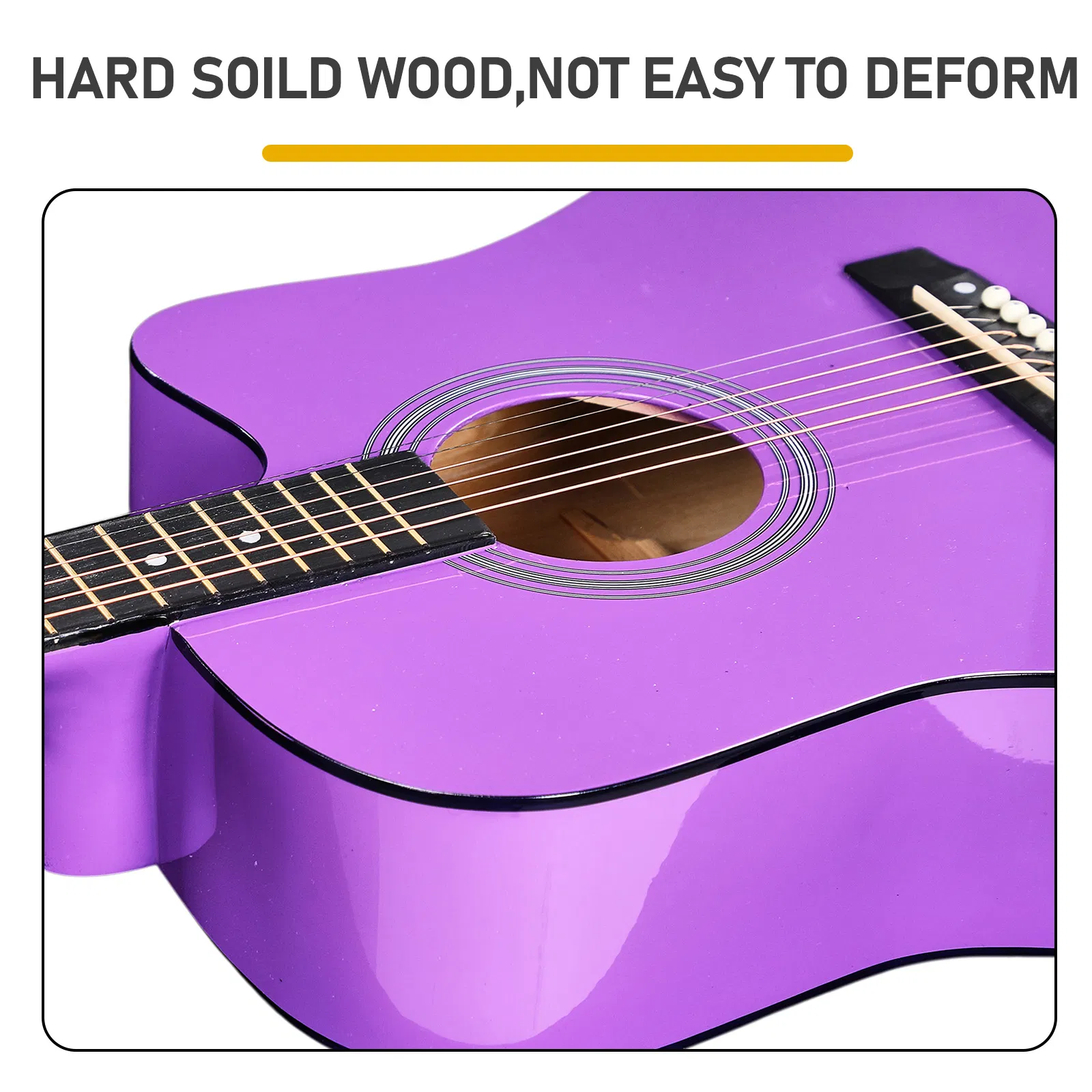 Purple 41-inch Dreadnought barrel-shaped cutaway acoustic guitar with pick, strings, capo, gig bag… image 8